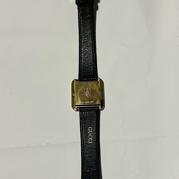 Womens Gucci Brown Gold-Plated Square Case 14 GG Buckle Leather Band Wristwatch - Picture 10 of 16